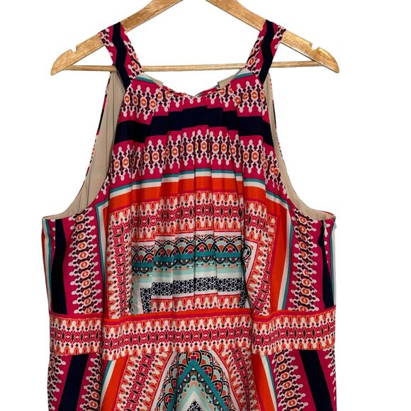 Eliza J Scarf Print‎ Crepe de Chine Maxi Dress Size 20W Halter Red Sleeveless - Picture 2 of 10